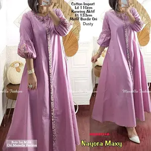 TKG - NAYORA MAXY Gamis Wanita Katun Bordir Busui Friendly by Fashion Solo Muslim Dress