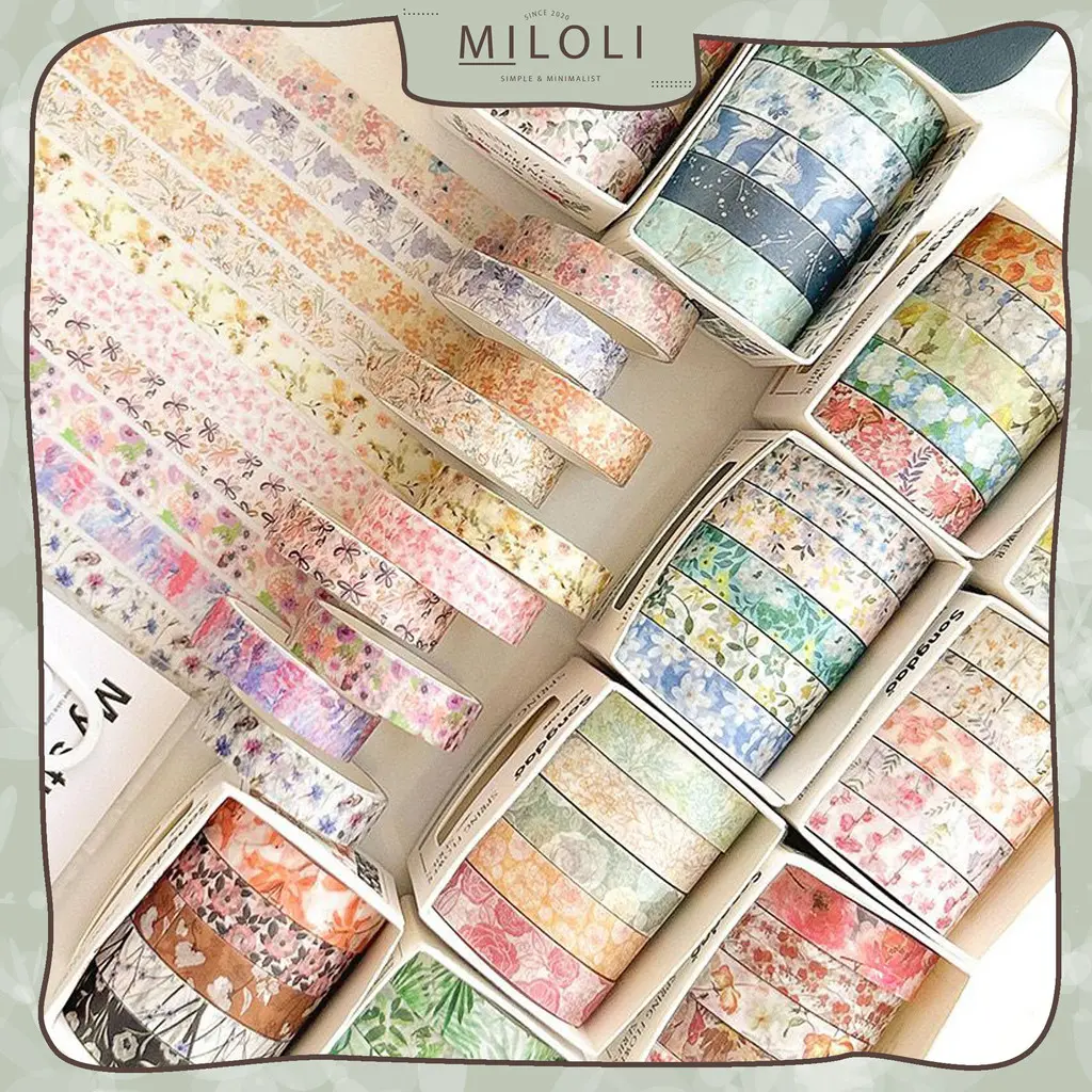 [MILOLI] 5 Rolls SPRING FLOWER ROMANTIC SERIES Washi Tape Deco Masking Tape Jurnal DIY Scrapbook - A0062