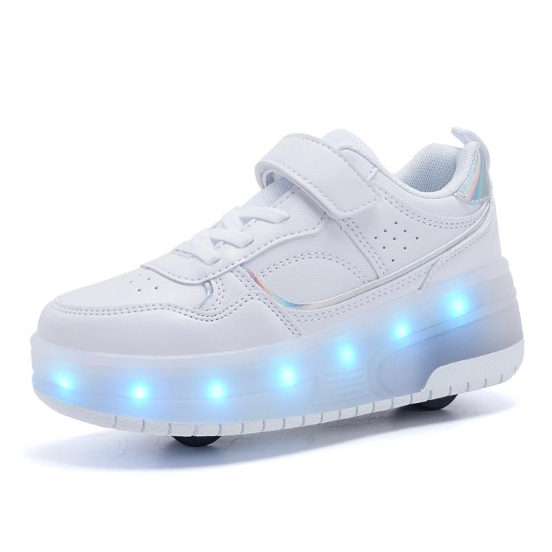 2024 New children's gift two-wheeled walking shoes Light dry comfortable convenient fast wear resistant Velcro double mesh breathable LED light wheel shoes skate shoes 0