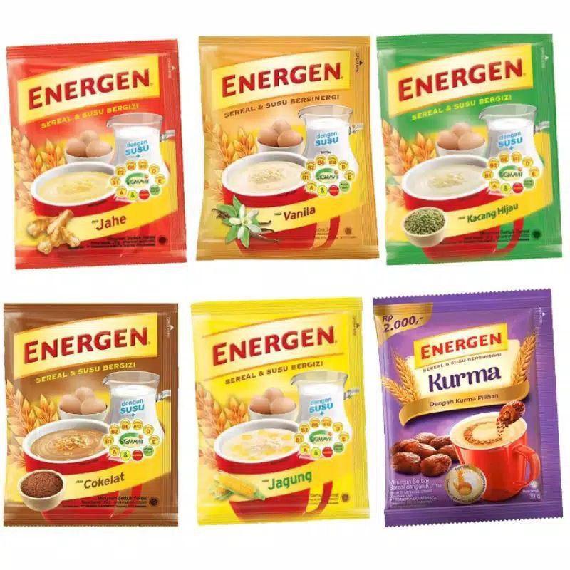 ENERGEN RENCENG ISI 10 SACHET X 32 GRAM, ENERGEN SERAL VANILA COKLAT KACANG HIJAU 10 PCS X 34GR 3