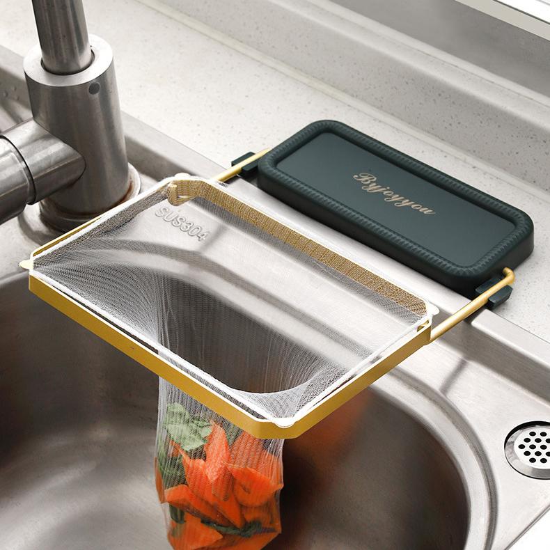 Giá treo túi lọc rác bồn rửa bát LIVING C tích hợp để đồ rửa chén ngăn tắc nghẽn, giá lọc thức ăn thừa
