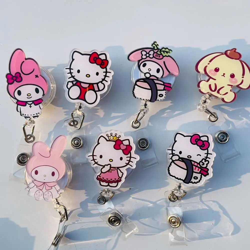Office Accessories My Melody Retractable Badge Reel Pochacco Cinnamoroll ID Card Clips Easy Pull Buckle Kawaii Nurse Badge Holder Working Permit