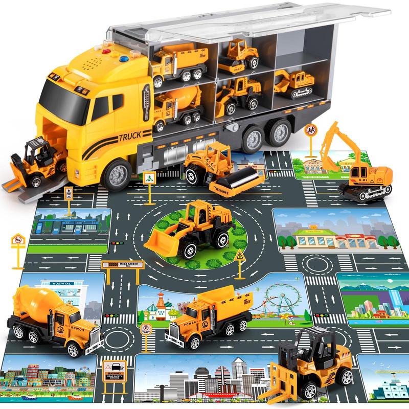Product Introduction of 7 in 1 Alloy Engineering Car Toy, 1 Set Construction Vehicle Toy with Game Mat, Funny Truck Toy Gift Bundle for Kids, Birthday Gifts Ideas 4