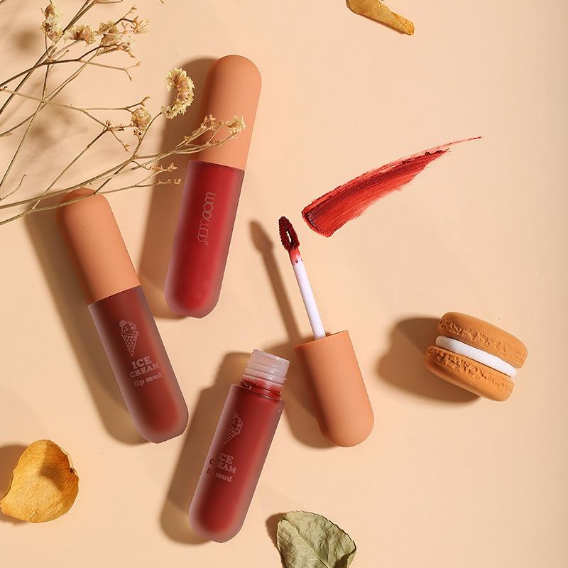  Son kem Wodwod hạt dẻ Son Môi Nữ Cosmetic Mỹ Phẩm Women Trang Điểm 