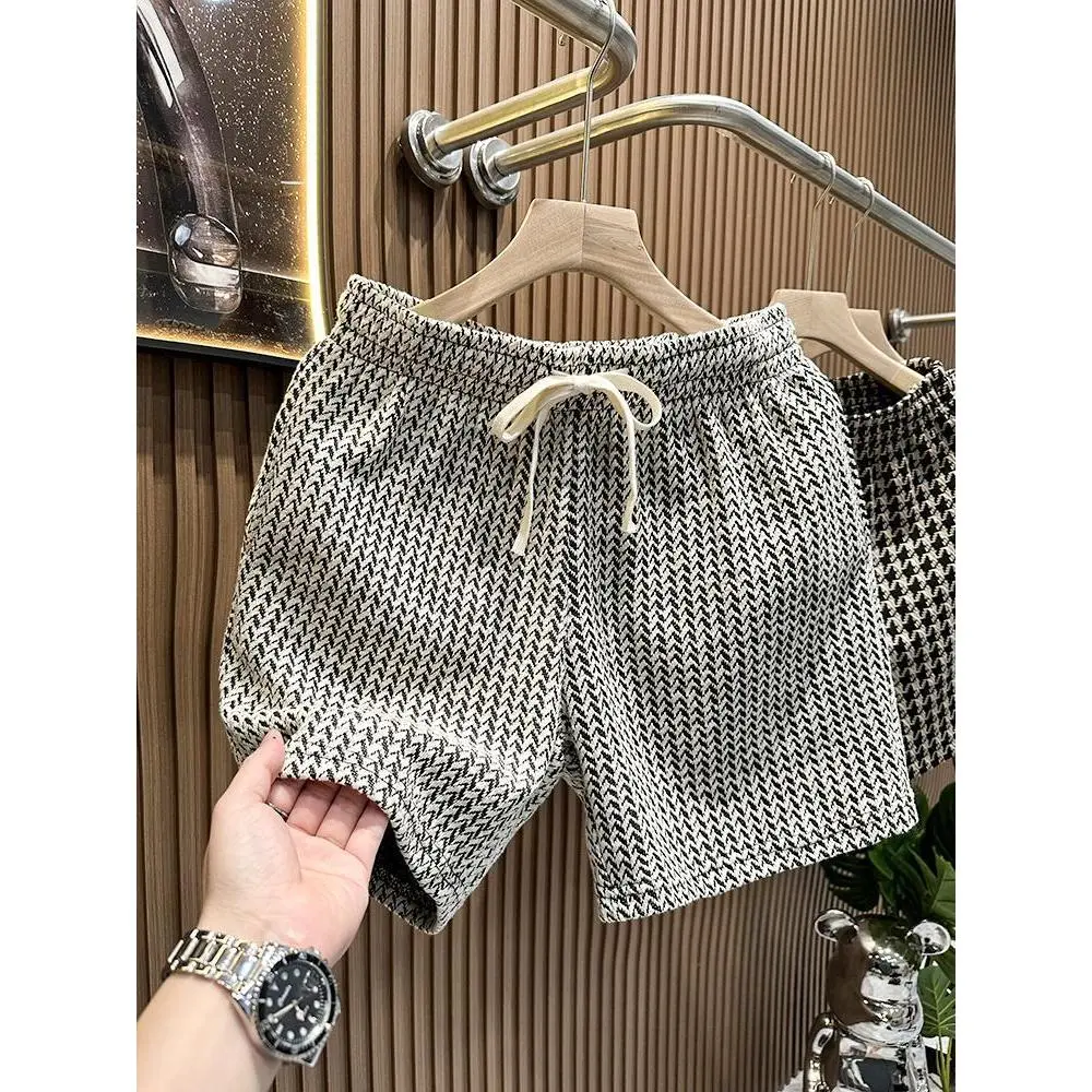Quần Soóc Họa Tiết Răng Nanh Trang Phục Mùa Hè Cho Nam, Quần Cropped Dáng Rộng, Giá Cả Phải Chăng, Thương Hiệu Thời Trang Sang Trọng, Phong Cách Cổ Điển Quần Thường Ngày Ống Đứng Quần Đùi Thể Thao Cho Nam