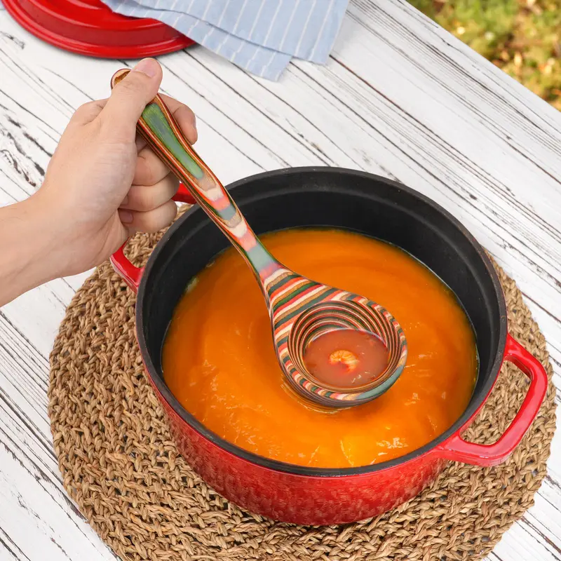 Wooden Soup Spoon,  1 Count Heat Resistant Colorful Kitchen Scoop, Thickened Wooden Kitchen Utensils, Household Cooking Utensils 3