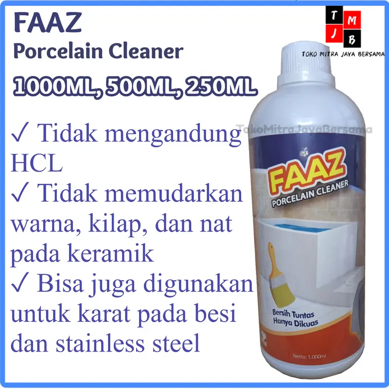 Faaz Cairan Pembersih Porcelain Cleaner Noda Karat Besi Stainless 1000ML Free Kuas Dan Sarung Tangan Plastik 2