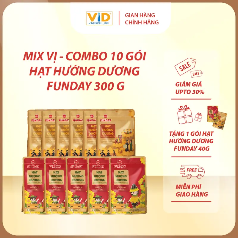 Combo 10 gói Hướng Dương Funday Nguyên Vị/Caramen Loại 40g, 100g, 300g 2