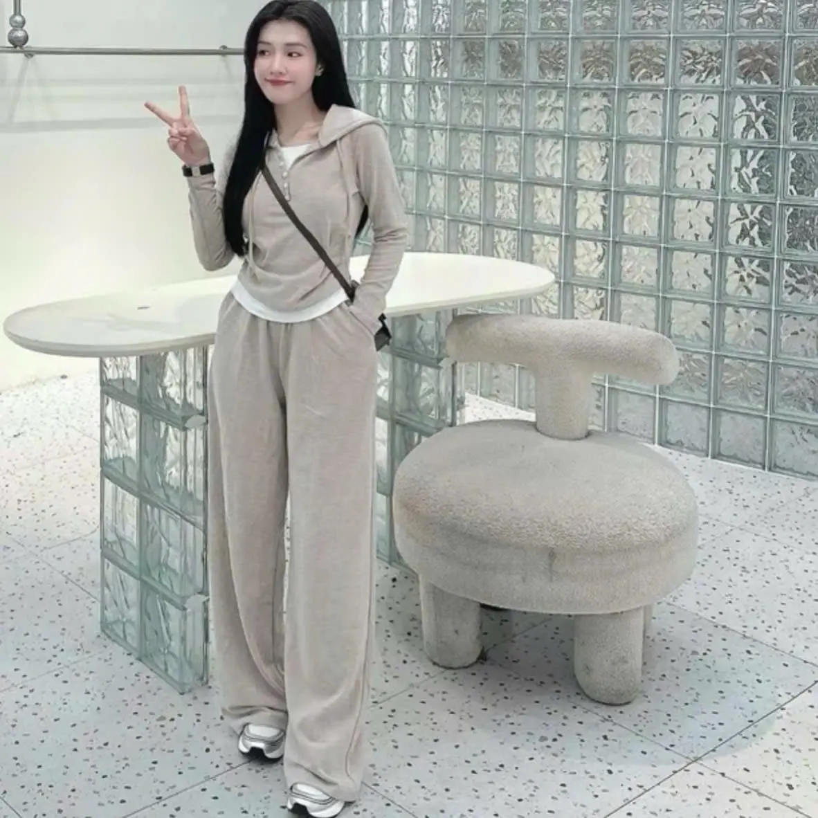 Sét Bộ Thụng Chất Len Lông Thỏ Mềm Đẹp Dành Cho Nữ, Mặc Thu Đông, Áo Dài Tay , Quần Ống Suông
