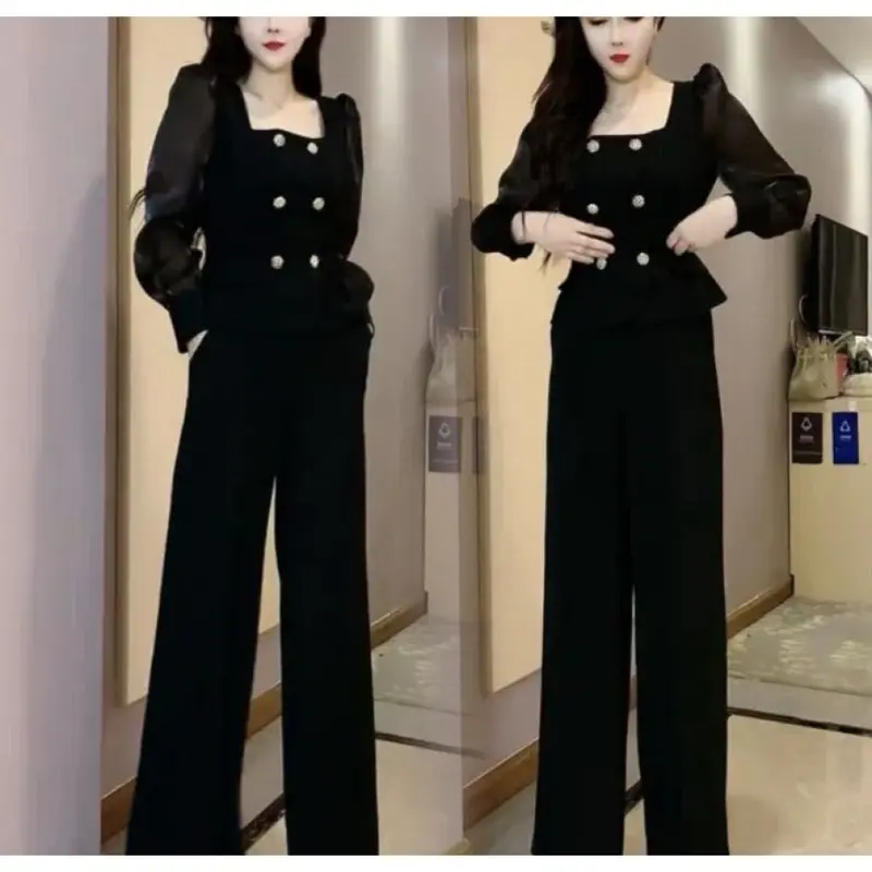 【ready stock】LUXME Set dua potong atasan leher persegi + celana kaki lebar 0