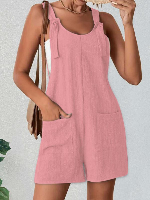 Women's Textured Adjustable Straps Pockets Overalls, Casual Solid Sleeveless Romper for Summer Outdoor Vacation Holiday, Dungarees, Womenswear, Jumpsuit 4