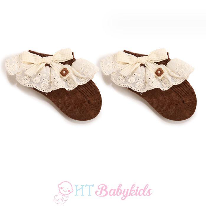 Tất Cho Bé Gái Thêu Rên 100% Len Cotton Chống Trơn Trượt Hàng Xuất Nhật Tất Trẻ Em Từ 0- 12 Tuổi 6