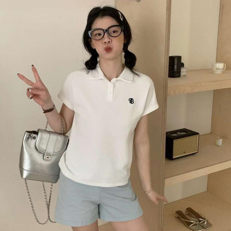 Product Introduction of Áo Polo Tay Lỡ Màu Trơn Đơn GIẢN Thêu Chữ TB tag WG.WE Minxu Shop POLO10 7