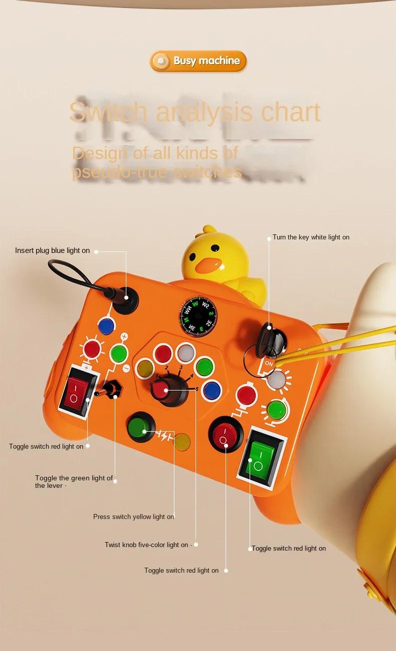 Product Introduction of Montessori Busy Board Sensory Toys Cartoon with LED Light Switch Control Board Travel Activities Children Game for 2-4 Years Old 9