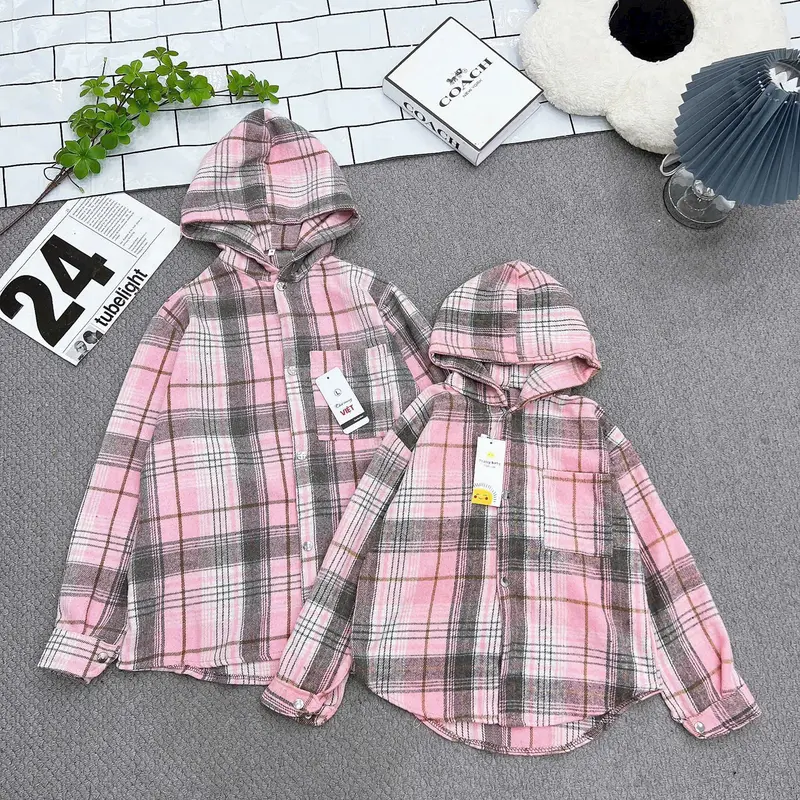 [12-80kg] Áo khoác Dạ chống nắng cho Mẹ, bé Trai và bé Gái hoạ tiết kẻ Caro thời trang 6