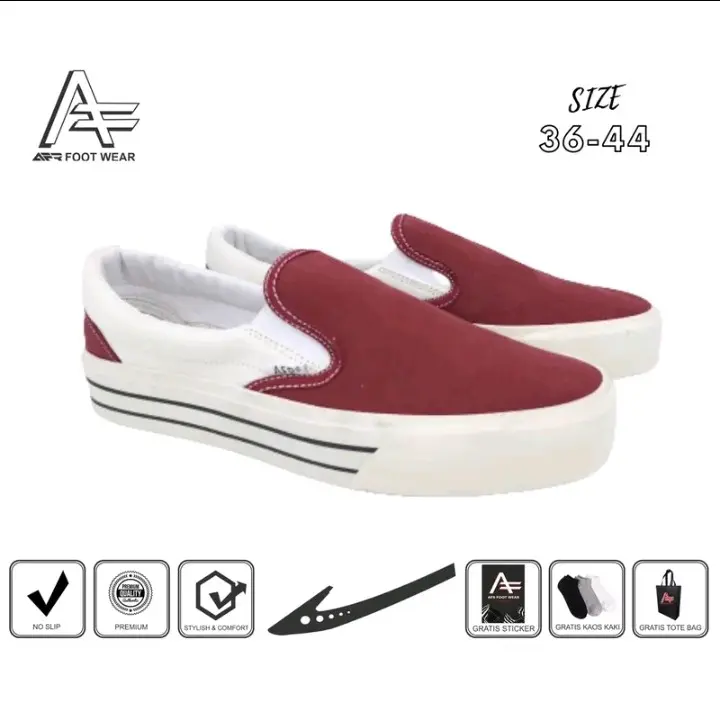 AFR FOOTWEAR-SLIP ON CUTE STEPZ WHITE MAROON l Sepatu pria wanita l Casual l Sneakers