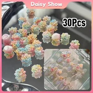 30Pcs Aksesori Nail Art Bunga Mawar Ombre Hiasan Kuku 3D FLOWER RESIN WEDDING NAIL Dekorasi Kuku Manicure