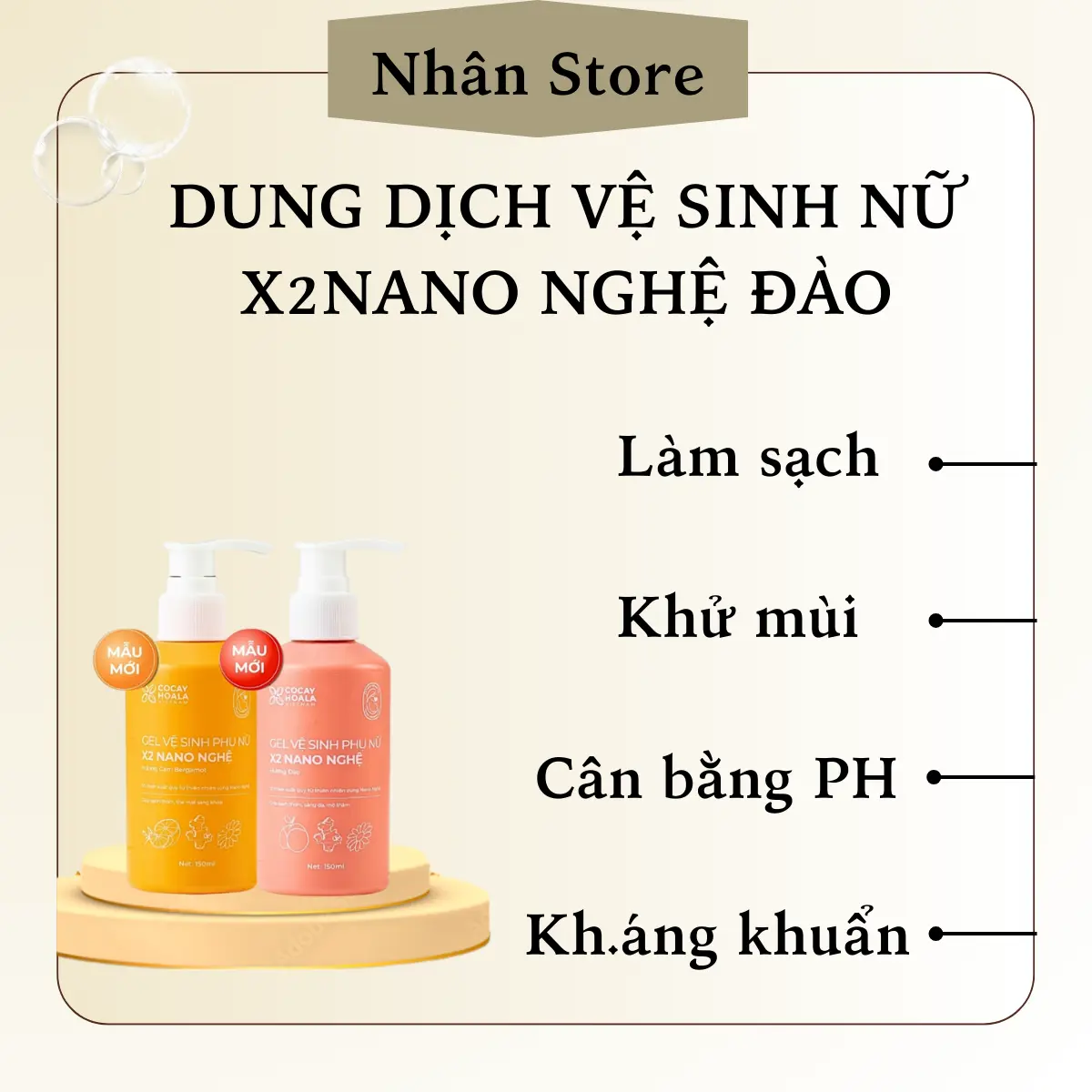 Dung dịch vệ sinh phụ nữ X2 Nano Nghệ-Đào Hữu Cơ Làm sạch- Khử mùi COCAYHOALA 150ml. Women dung dịch vệ sinh  phụ nữ