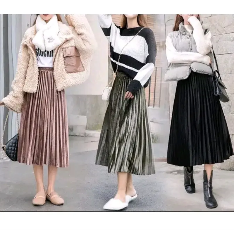 NEW!!! Rok plisket 7/8 bludru Velvet all size Fit Karet Mewah Wanita Nyaman Melar 3