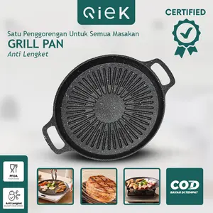 READY STOCK- Qiek Grill Pan Anti Lengket Alat Panggangan BBQ Grill Pan Korean Wajan Pemanggang Serbaguna
