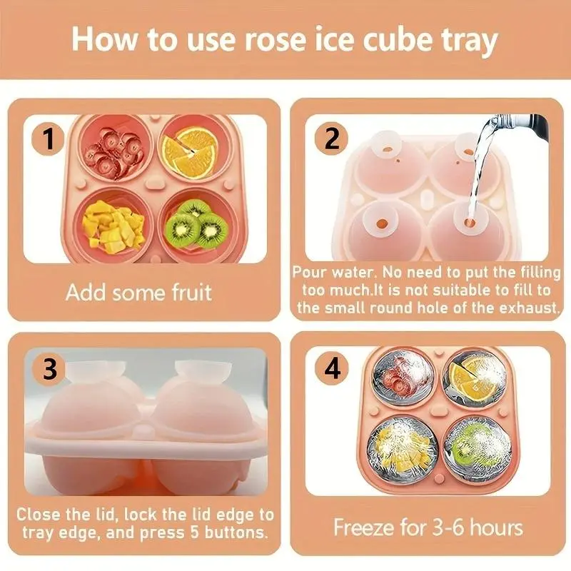 4 Grid Rose Shaped Ice Cube Mold, 1 Count Multi-purpose Chocolate Jelly Ice Molds, Kitchen Refrigerator Supplies for Bakery 5