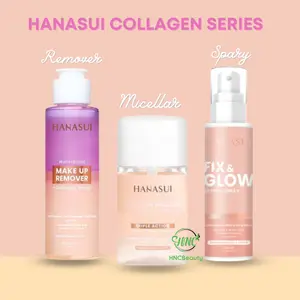 HANASUI Collagen Fix & Glow Setting Spray \ Micellar Cleansing Water \ Waterproof Make Up Remover + Collagen Water Peach Wajah