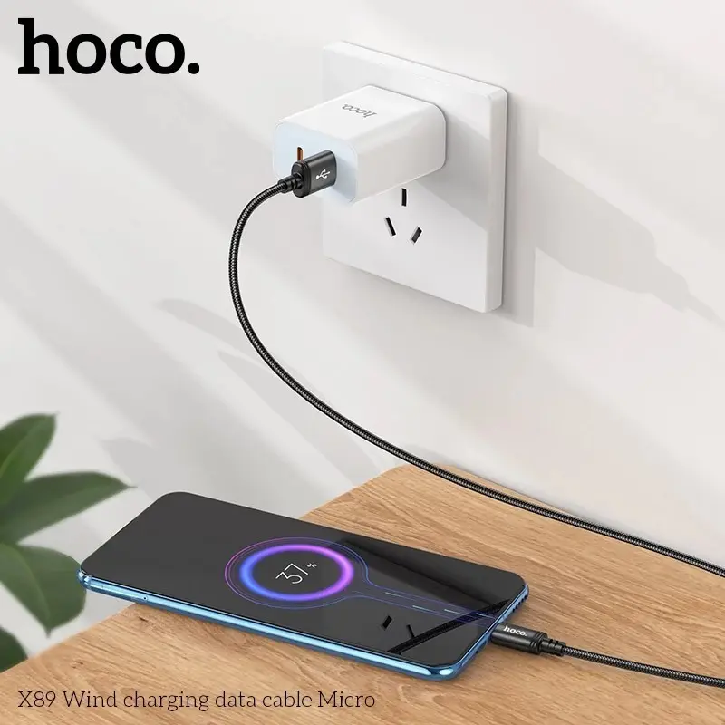 Dây sạc hoco X89, hỗ trợ sạc nhanh 2.4A truyền dữ liệu từ USB sang micro, dây bện dù chống đứt, gãy gập, dài 1m. 6