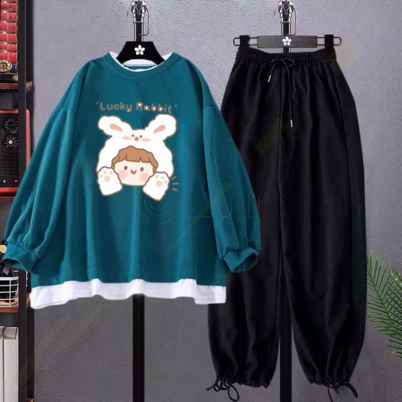 [MIỄN PHÍ SHIP]Sét áo nỉ bo gấu trắng  bé thỏ Lucky Kèmquần bom chun , Áo hooide Unisex from rộng, thiết kế phong cách hàn quốc I-Erina cute 1