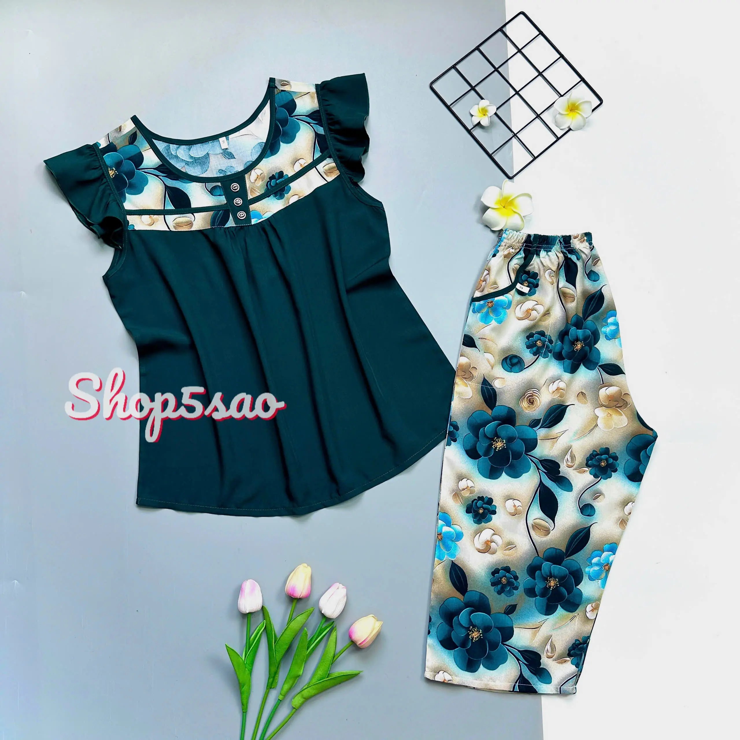 Bộ lanh mặc nhà, đồ bộ tole nữ SHOP5SAO phối màu [CÓ BIGSIZE] (45-75kg) Women