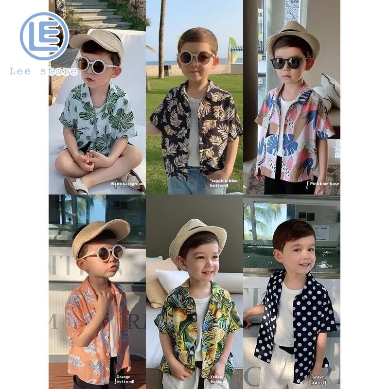 เสื้อเชิ้ตเด็กผู้ชาย LS เสื้อเชิ้ตแขนสั้นสำหรับเด็ก สไตล์ลำลอง ฮาวาย ซานย่า สไตล์วันหยุด ทรงหลวม แฟชั่น เหมาะสำหรับเด็ก