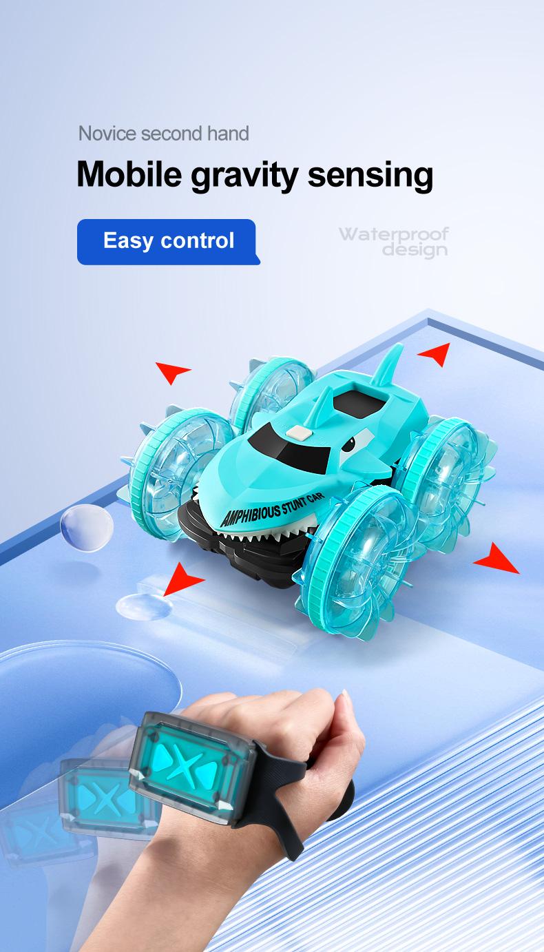 Product Introduction of Amphibious Remote Control Car , Waterproof 2.4 GHz Remote Control Boat for Kids, All Terrain RC Stunt Car Off Road 4WD Remote Control Vehicle, Water Beach Pool Toy 15