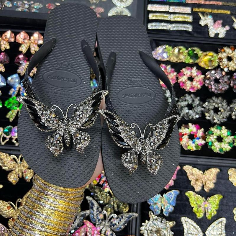 DÉP XỎ NGÓN MÀU ĐEN QUAI KIM TUYẾN MIX CHARM ( Đặt Đúng Size ) GiàY DéP Nữ Cao Su Women dép  havaianas