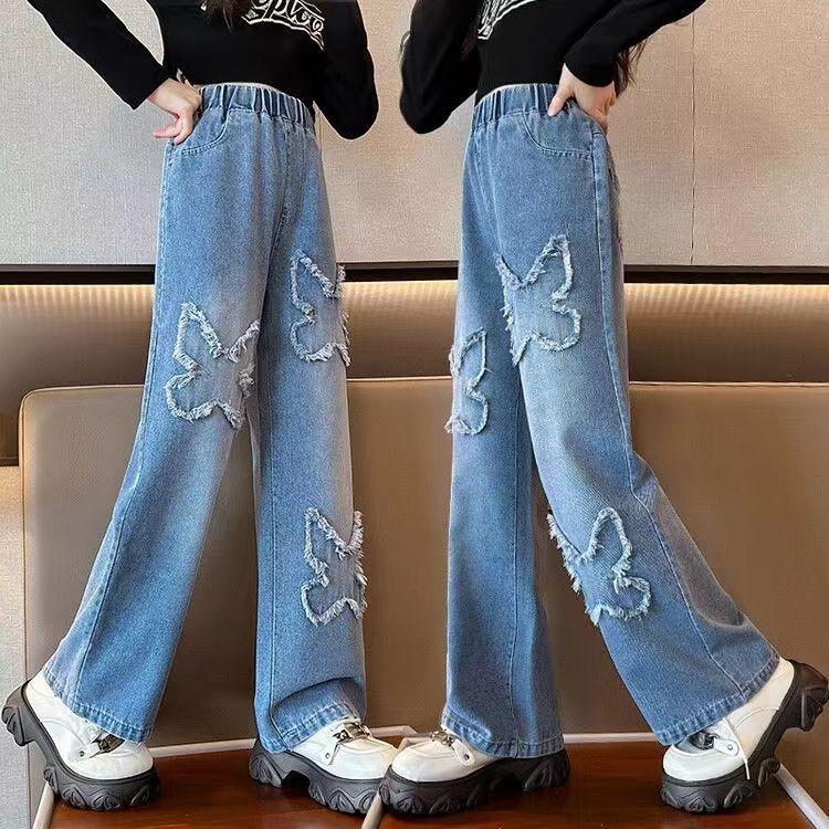 Product Introduction of Seluar Jeans Perempuan Seluar Jeans Kaki Lebar Kasual Kanak-kanak Sederhana dan Besar Baharu Seluar Lurus Perempuan Musim Bunga dan Musim Gugur 13