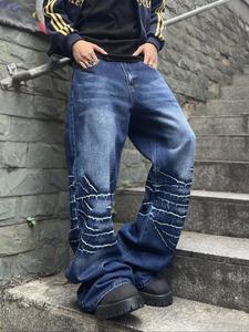 Men's Fashionable Wide Leg Jeans, Loose Vintage Trendy Casual Comfy Pocket Denim Pants for Daily Wear, Woven Bottoms for All Seasons