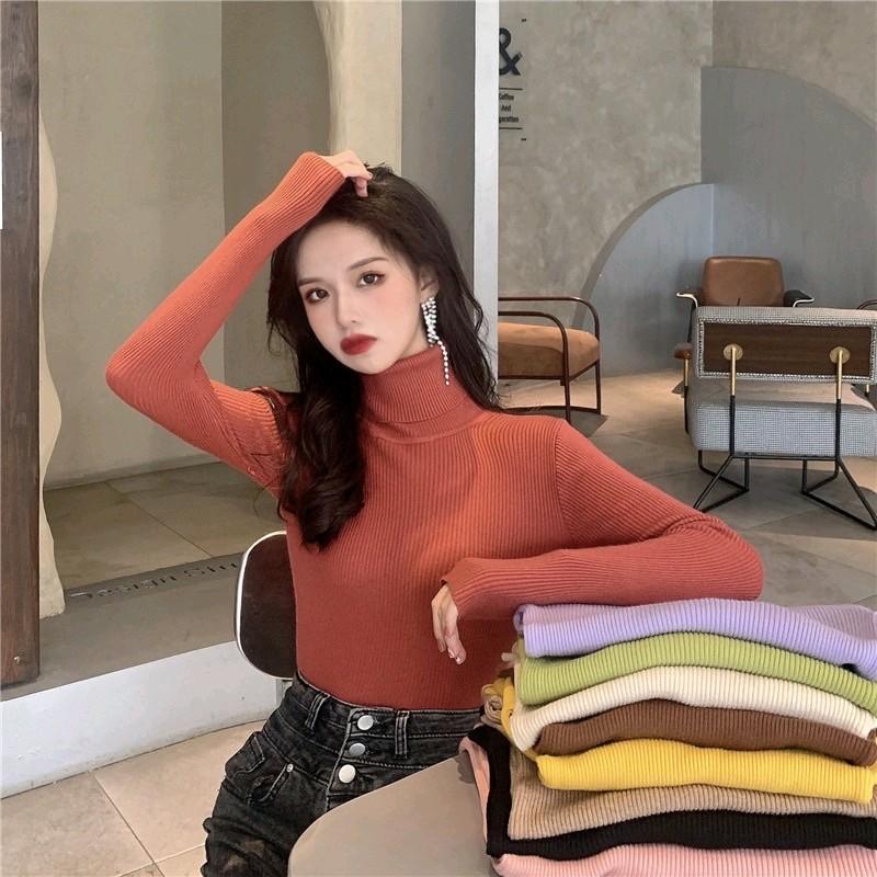 Áo cổ lọ tay dài chất thun len gân tăm phong cách Hàn Quốc 1