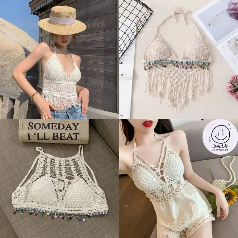 Tổng Hợp Bra Bikini Đi Biển Các Mẫu Len Móc Hottrend 2023 Họa Tiết Đan Len Ren Thổ Cẩm Đính Hạt Đi Biển Đồ Bơi Mùa Hè