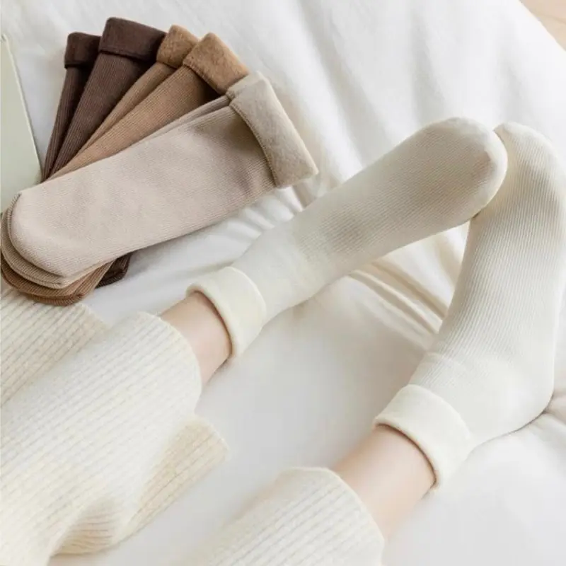 Set 10 Đôi Tất Vớ Cotton Lót Lông Nỉ Giữ Nhiệt Cao Cổ Siêu Ấm Màu Pastel Cho Nữ tn1 1