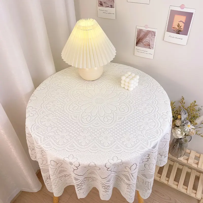 Khăn trải bàn màu trắng phối ren, dùng cho bàn tròn, bàn vuông, decor vintage , trang trí nhà 6