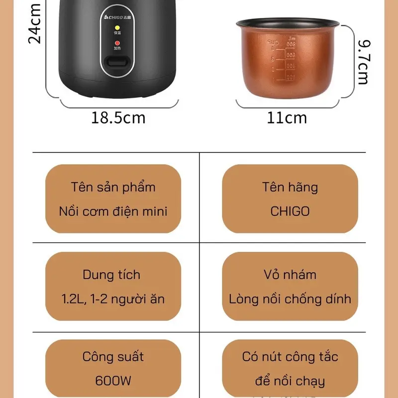 [ Màu Ngẫu Nhiên ] Nồi Cơm Điện Chính Hãng Chigo, ( ruột 800ml ) Nồi Lấu Đa Năng, Nấu Cơm, Hầm Cháo, Hấp Xào Luộc Siêu Tiện Lợi Nấu Ăn Cooker nấu ăn nhanh loại eu - phích cắm 3 chân 1