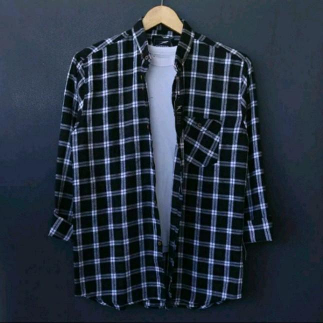kemeja flanel premium pria dewasa lengan panjang V-Neck Lembut Motif Distro Nyaman Casual Kotak 6