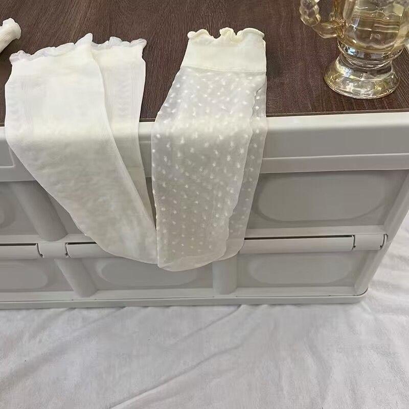 Tất cổ cao nữ phối bèo trong siêu mỏng màu kem be tất thoáng khí TAT01 8