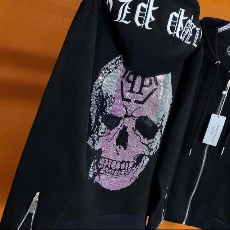 Áo Khoác Hoodie Phillip đính đá - Full Thêu - Khoá chữ chuẩn- Chất nỉ chân cua Menswear