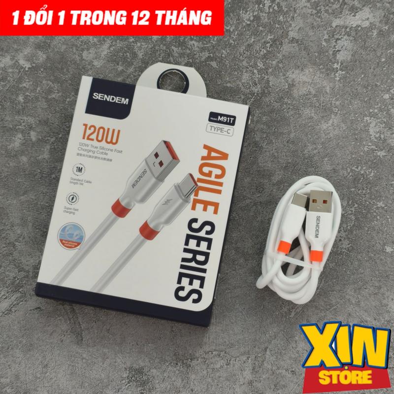 Cáp sạc A to C SENDEM 120W, M91T, Dài 1m, Dây bọc Silicon, BH 1 đổi 1.