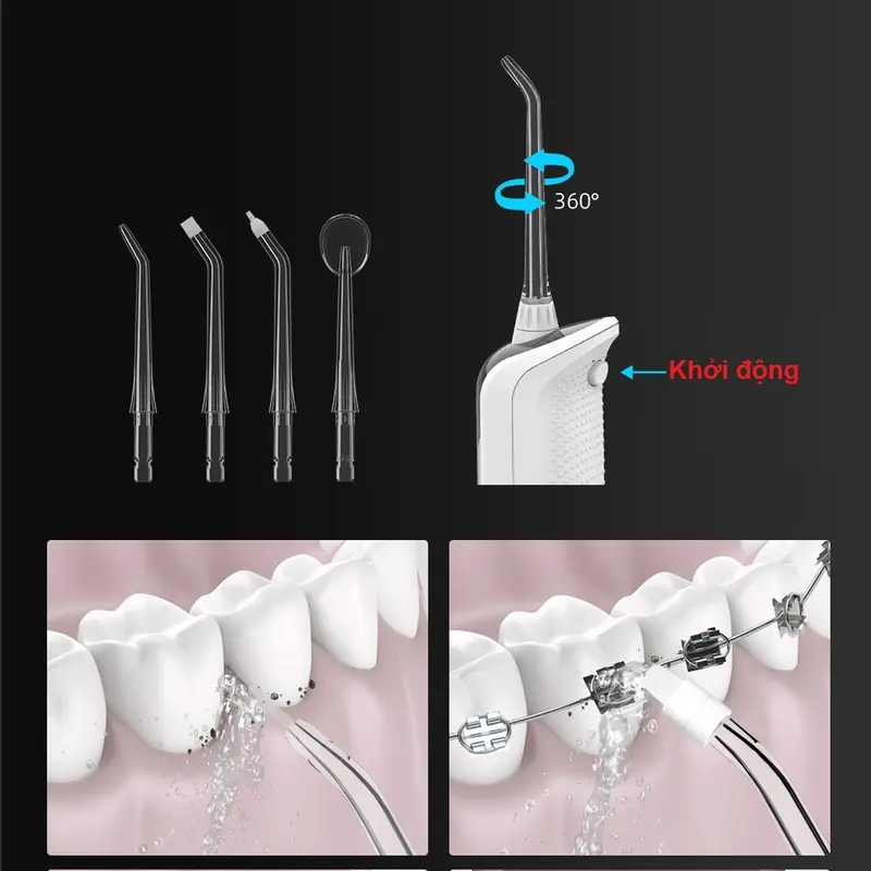 Máy tăm nước cầm tay vệ sinh răng miệng tặng kèm 4 đầu phun, màn hình hiển thị sử dụng cho cả Nữ và nam 7