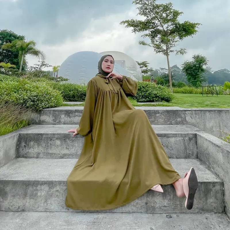 Gamis Wanita Muslim Dress Crinkle Polos Busui - Baju Lebaran Couple Keluarga - Loona Series by Nuriariya.id 6