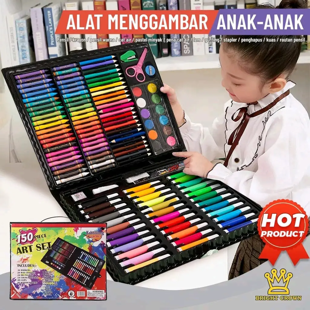 ALAT GAMBAR ANAK | ART | CRAYON 1 SET | | 150 PCS Biru Pink Brush Stationery Pencil Markers