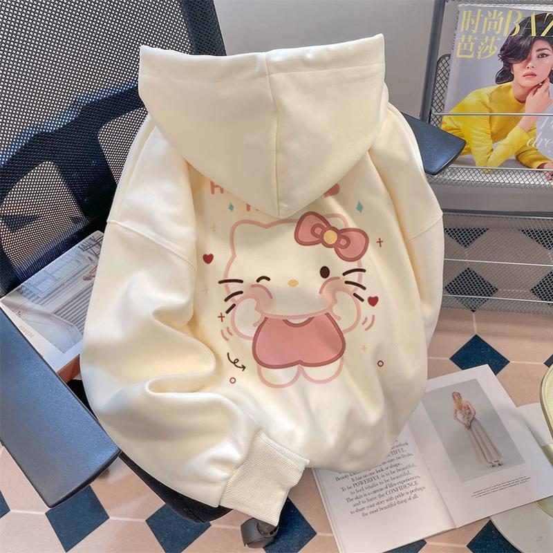 Áo Hoodie In Hình Hello Kitty, Phong Cách Mỹ, Dành Cho Bé Gái, Mặc Mùa Thu Và Mùa Đông, Đi Chơi, Dáng Rộng Vừa Vặn, Áo Khoác Đệm Lông Cừu Cổ Điển Có Thể Mặc Ngoài Trời, Chống Gió, Thích Hợp Cho Các Hoạt Động Ngoài Trời, Năm 2024 3
