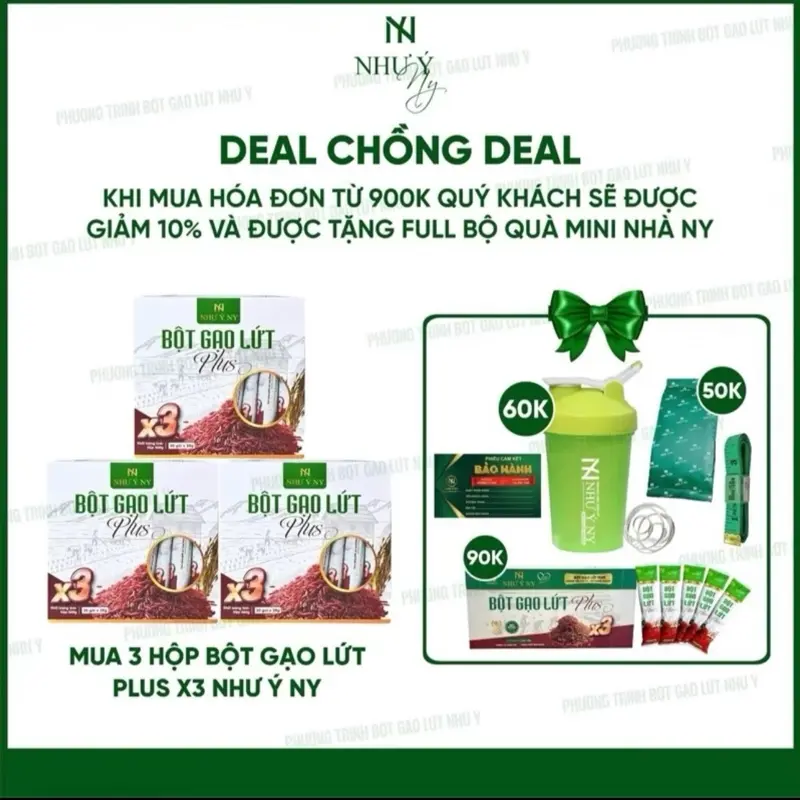 [Mua 3 Được 8] Bột Gạo Lứt PLUS  X3 Như Ý NY -Tặng Thêm 1 HỘP BỘT GẠO LỨT PLUS X3 MINI+ TRÀ Lá Nam Mini +LY THƯƠNG HIỆU NHƯ Ý + Dây Đo