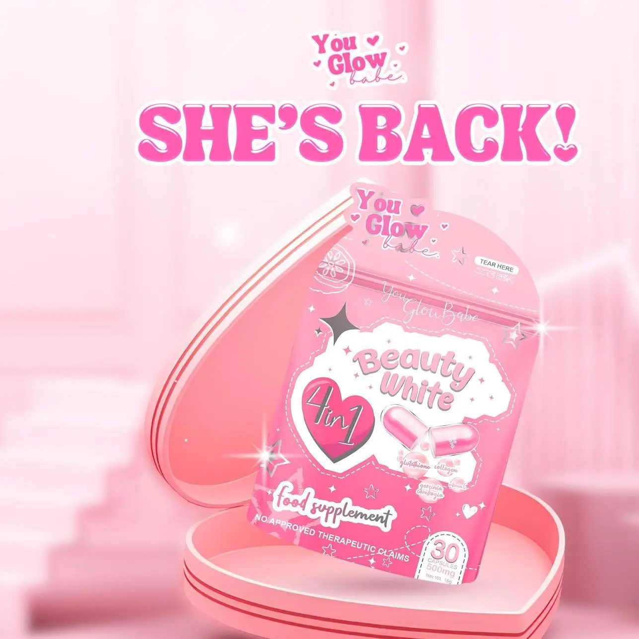 Beauty White Capsule YOU GLOW BABE | NEW PACKAGING | Whitening Glutathione  Supplement