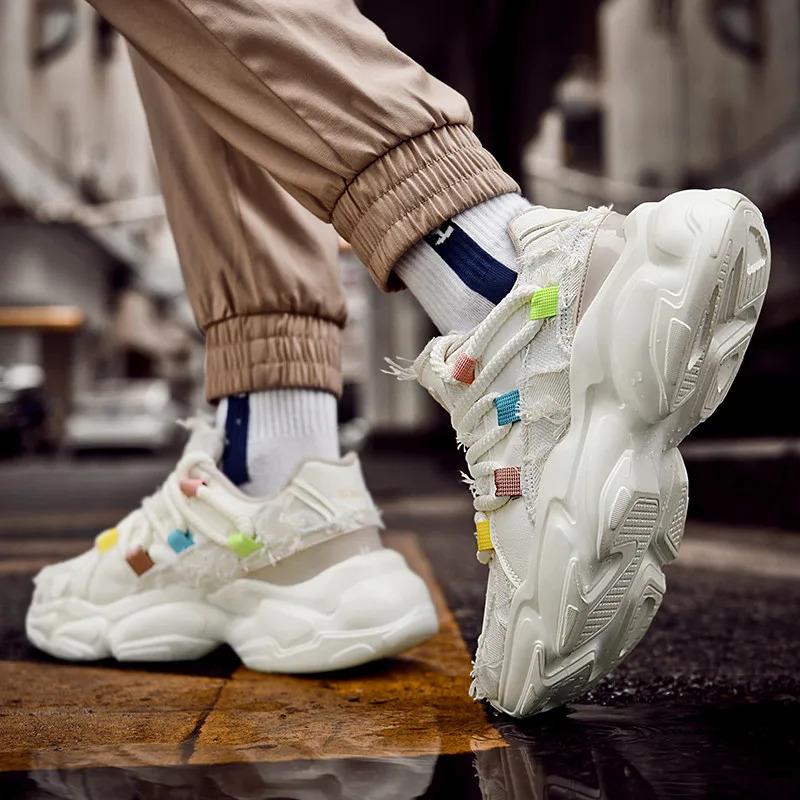 Anpassa Dammode Läder Sport Promenader Sneakers Chunky Höjd Ökad Hiss Fritidslöpare Skor för män Tränare Träning_voghion.com
